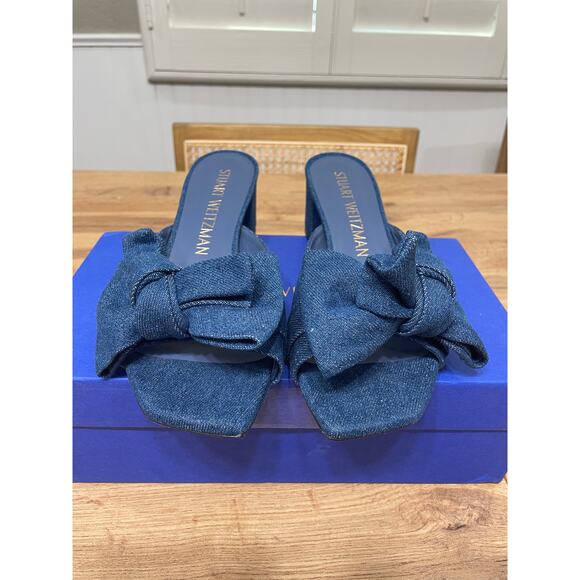 Stuart Weitzman Love Knot 50 Block Slide Vintage Denim Indigo Size 9.5 NIB - Picture 13 of 14